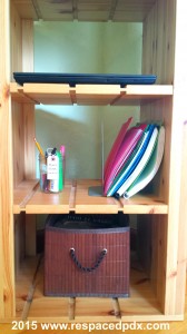 home office shelving with organized items by ReSPACEd Portland Professional Home & Business Organizer Services